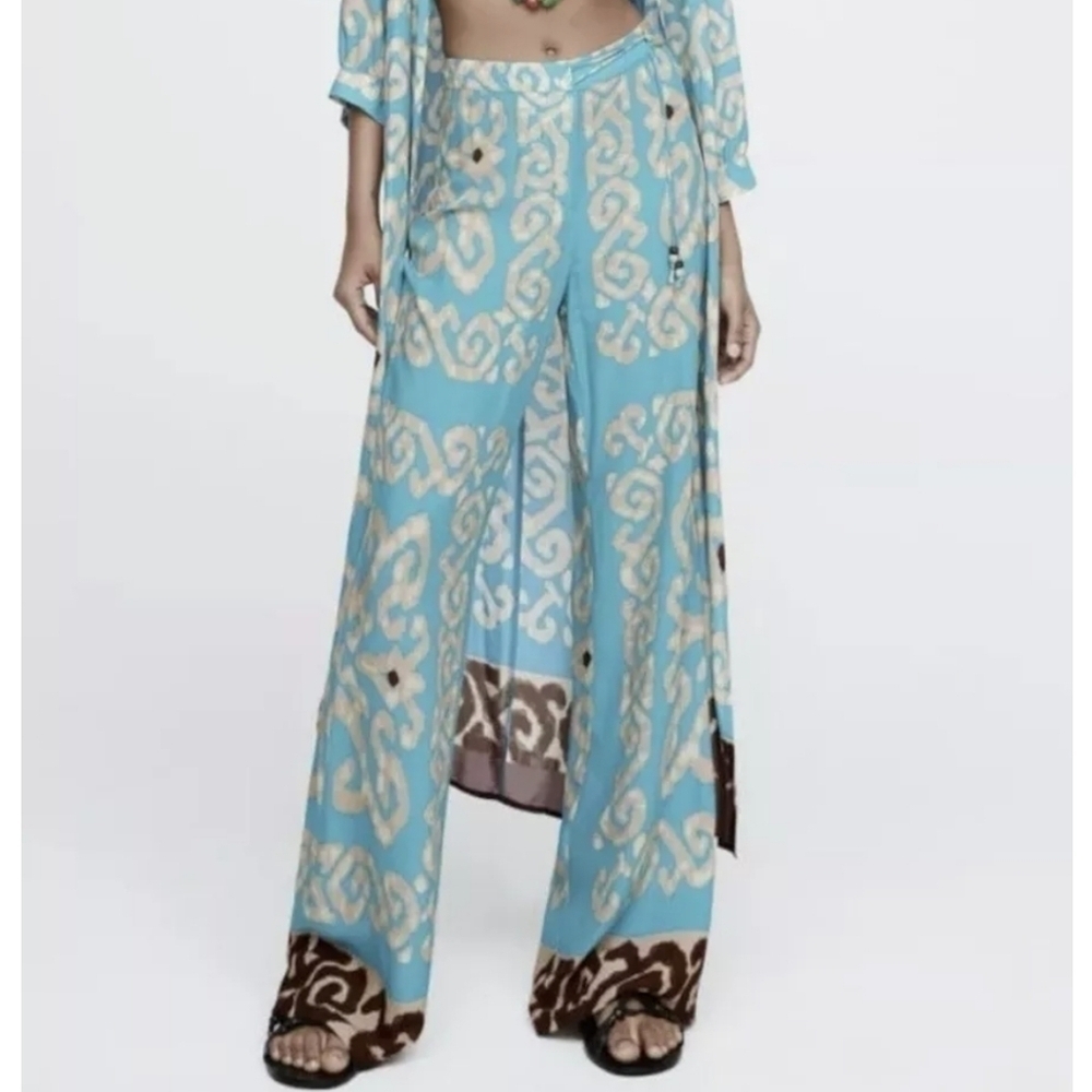 New Zara Flowy Full Length Print Blogger Favorite Pants NWT Medium - Picture 7 of 14